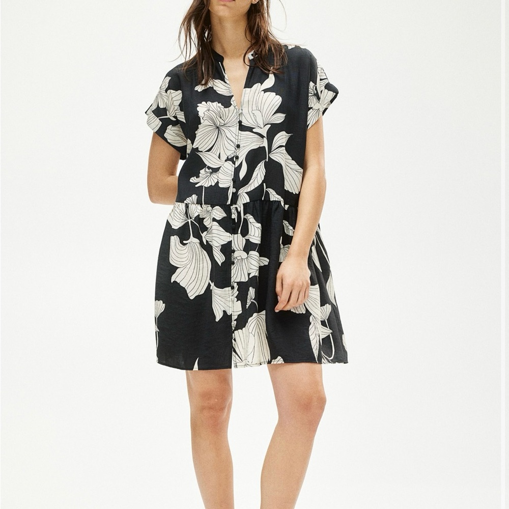 H&M Black and Cream Floral Mini Dress